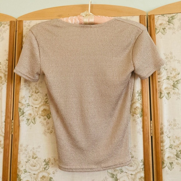 90s Tan Sparkle Crop Scoop Neck Top - Picture 4 of 6